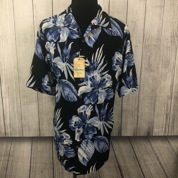 Caribbean 2XT Black Blue Hawaiian Silk Blend Shirt - Picture 2 of 7